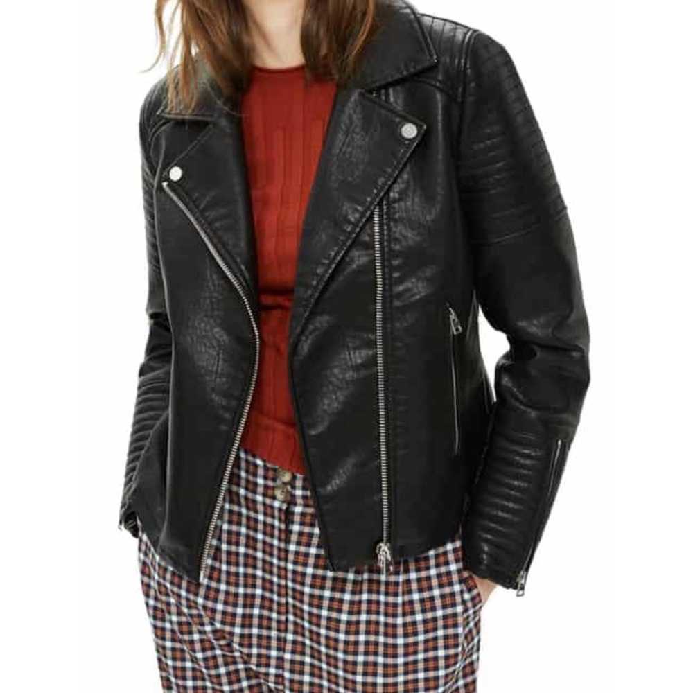Topshop Black Faux Leather Biker Jacket - New with Tag size 0 Petite
